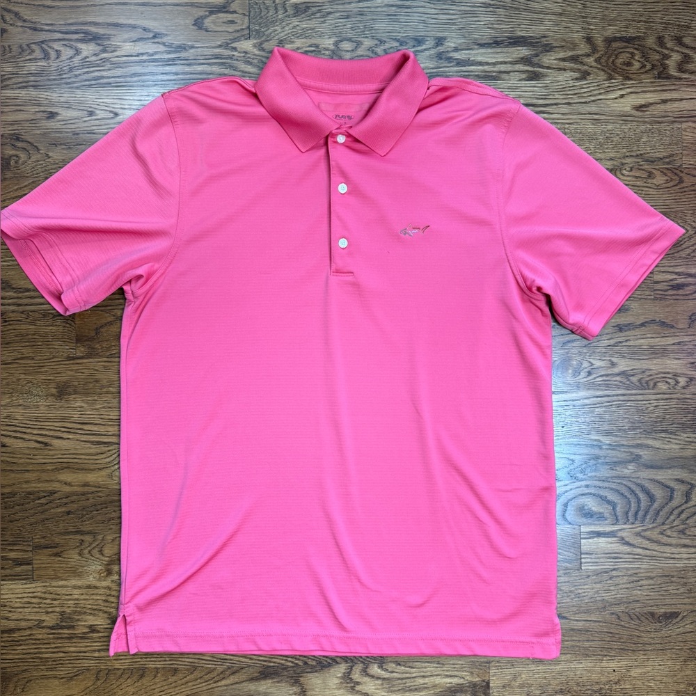 Greg Norman Salmon Pink Dry Fit Men's Polo Golf Rugby Shirt Athletic Size Large